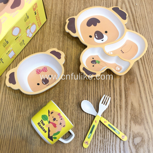 5 Piece Cute Bamboo Koala Dinnerware Set